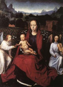 漢斯 梅姆林 Virgin and Child in a Rose-Garden with Two Angels